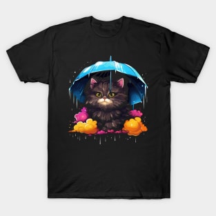 Persian Cat Rainy Day With Umbrella T-Shirt